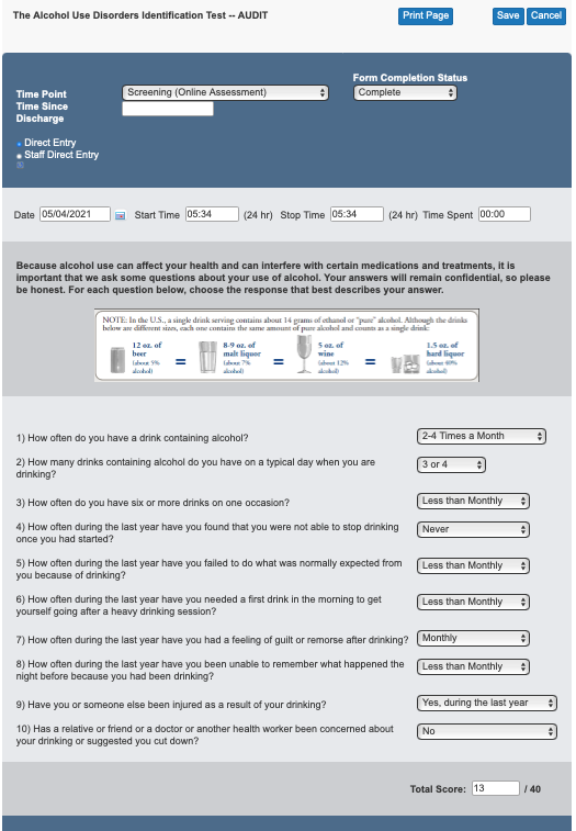 QuesGen example AUDIT Summary Form