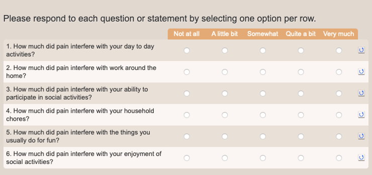 QuesGen ePRO Pain interference assessment example 